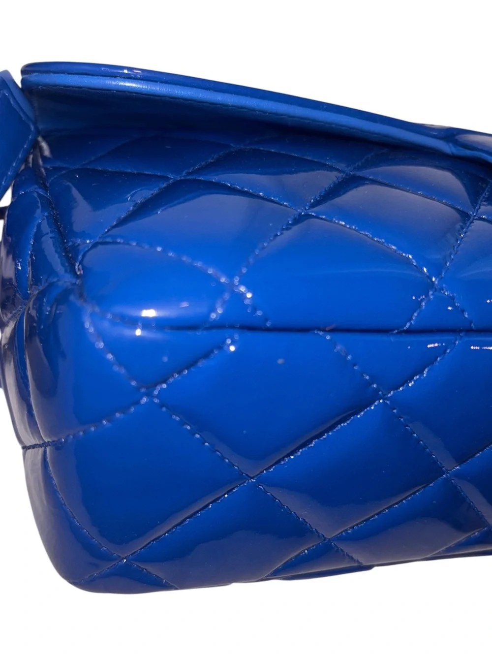 Chanel Timeless Classique Blue Patent Leather Flap Bag Silver Hardware